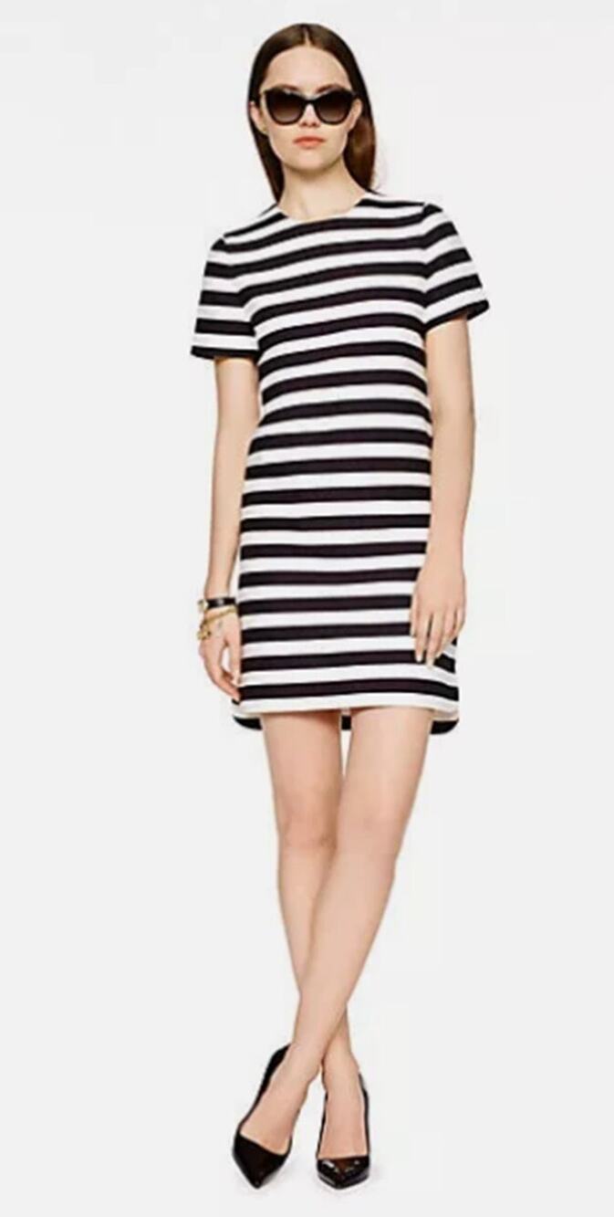 Kate Spade New York Sz 2 Women's Black White Stripe Shift Mini Dress